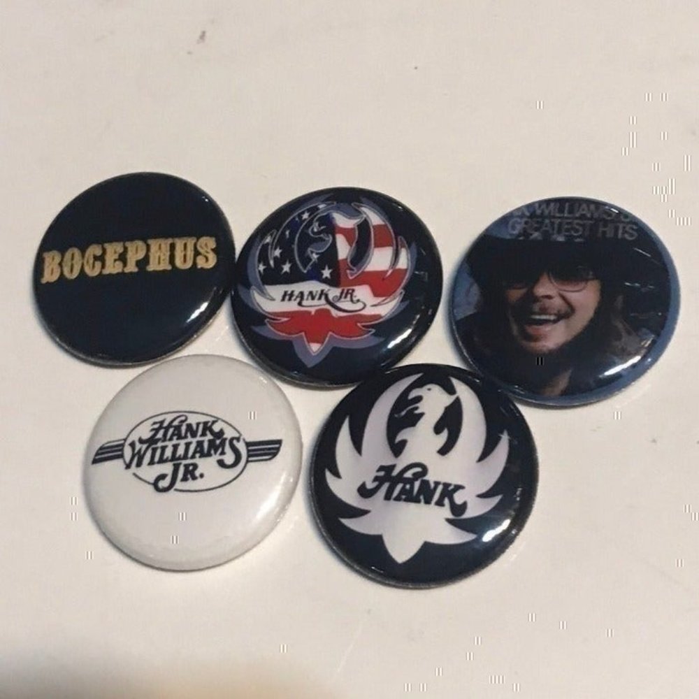5 Hank Williams Jr Button Badge Set - Picture 2 of 6